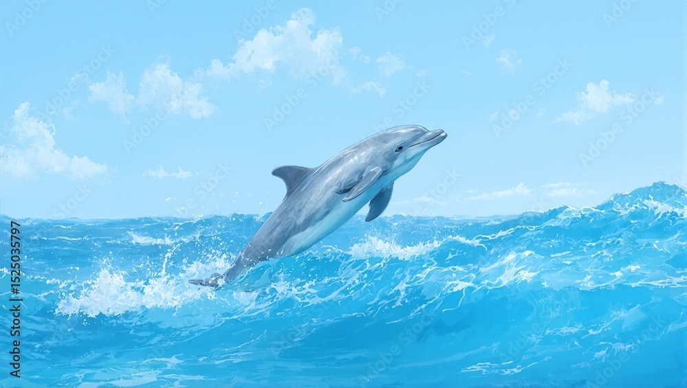 Fototapeta premium Dolphin leaping in tropical ocean