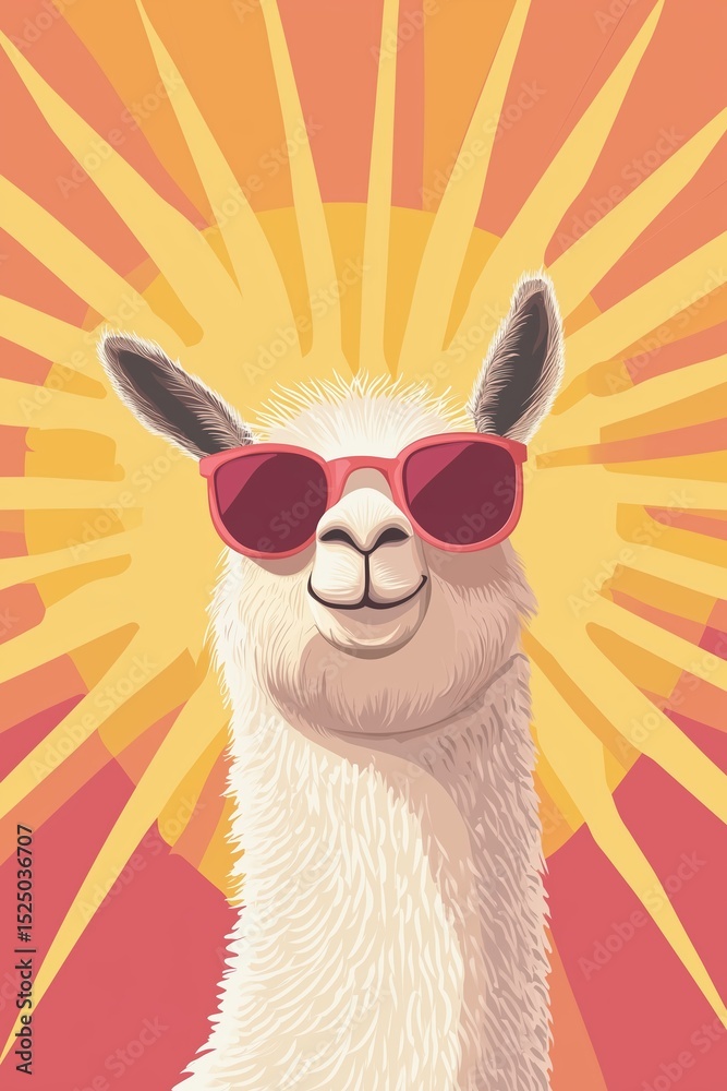 Fototapeta premium cheerful llama wearing glasses, poster