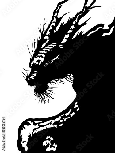 
Silhouette Dragon - black and white vector illustration. Ready for printing on vinyl or for tattoo and also for decorating your designs in a fairy tale mythological style