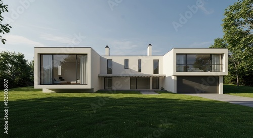 Contemporary home design on a green lawn