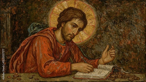 Saint matthew writing oil painting