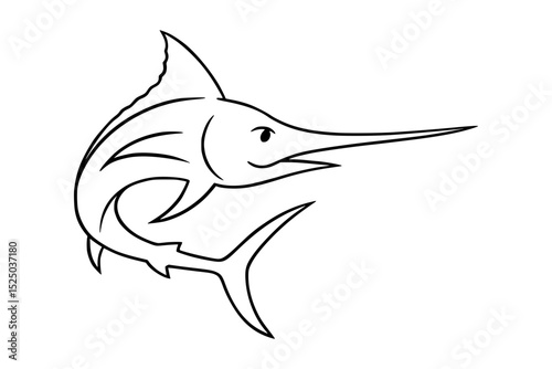 Minimalist line art of a marlin fish on a white background, ideal for marine branding, fishing logos, digital designs, apparel prints, and nature-themed projects.