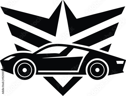 Black and white luxury sports car vector illustration for automotive design and transportation
