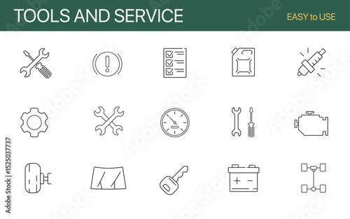 Repair concept editable stroke outline icons set isolated on white background flat vector illustration. Pixel perfect.