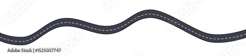 Winding road vector illustration, curved highway icon, black and white road graphic, abstract transportation route, dashed line path, asphalt driving symbol, infographic element