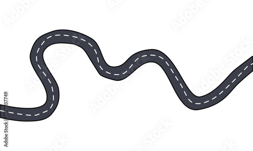 Winding road vector illustration, curved highway icon, black and white road graphic, abstract transportation route, dashed line path, asphalt driving symbol, infographic element-2