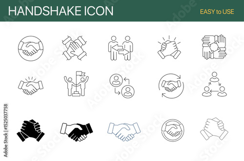 Cooperation thin line icon vector set. Containing teamwork, team working together,
handshake, agreement, collaboration, achievement, support, success business,
share, deal, meeting, goal, partnership
