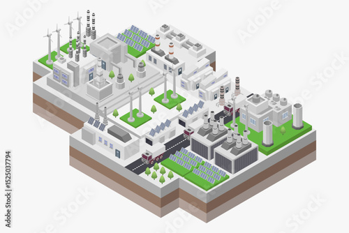 Industry with green technologies isometric