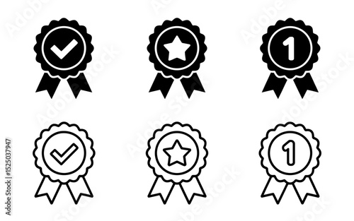 A Set of Six Black and White Award Medal Icons Perfect for Design Projects