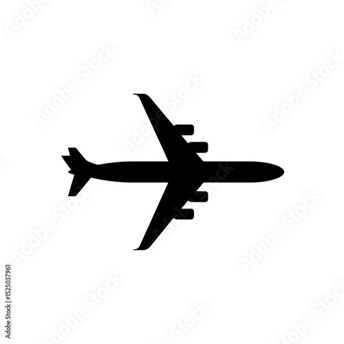 A Simple Black Silhouette of a Commercial Airplane Icon for Travel and Aviation