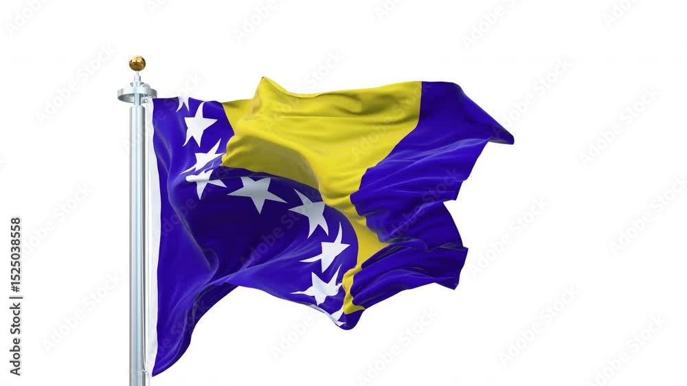 Bosnia and Herzegovina flag waving looping with transparent background. Ready to use drag and drop immediately.