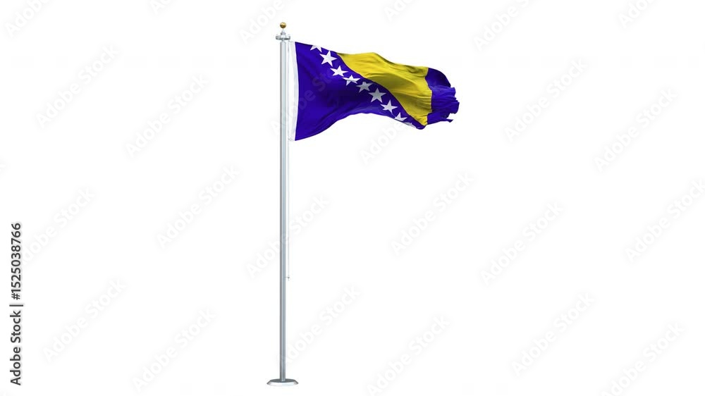 Bosnia and Herzegovina flag waving looping with transparent background. Ready to use drag and drop immediately.