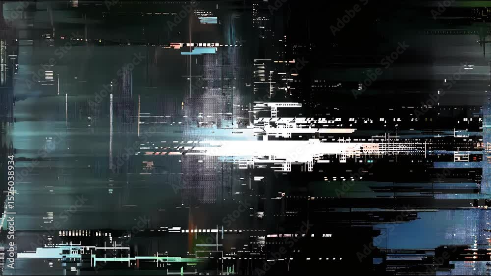 AI generated glitched interface loop featuring 8-bit error visuals and compressed pixels