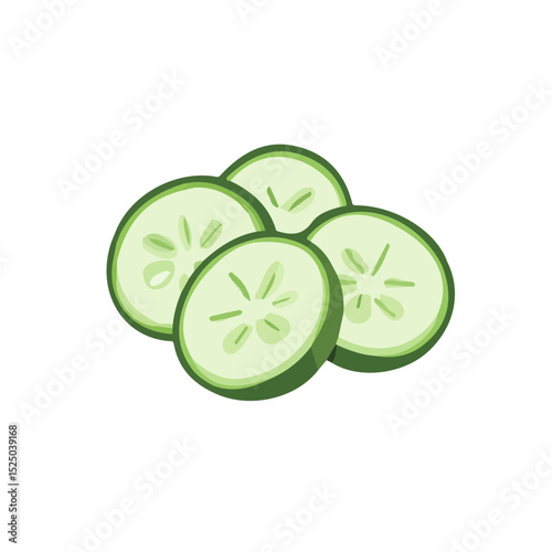 Simple flat 2D icon cucumber slices isolated on transparent background, vector, flat design, animation design, vector, flat design, animation design, simple flat 2D icon, minimalist design, clipart