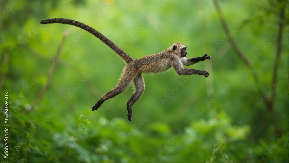 Fototapeta premium Tamarin monkey leaping in amazon