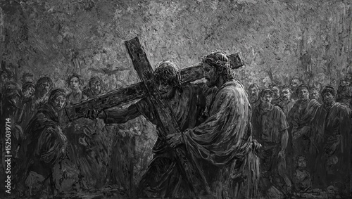 Jesus carrying cross simon helps