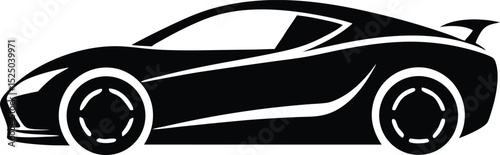 Black sports car silhouette vector illustration with a speed boat and sea travel equipment design symbol