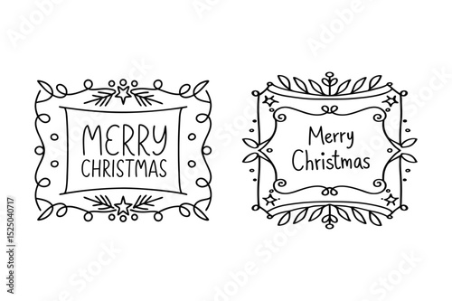 Happy Christmas Hand Drawn Frame Vector – Festive Doodle Border Decoration Set