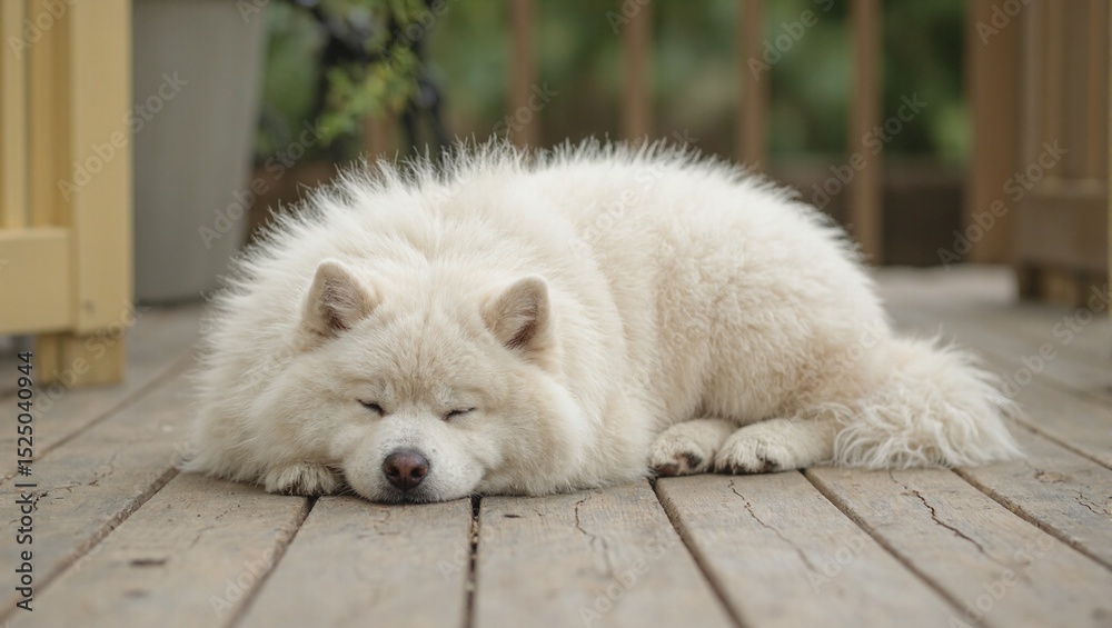 Obraz premium Sleeping samoyed on porch
