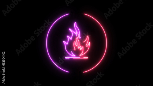 Neon Fire Icon A Vibrant Display of Modern Digital Art on a Black Background This