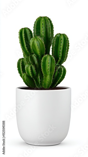 A Healthy Green Cactus in Modern White Pot with Bright Background