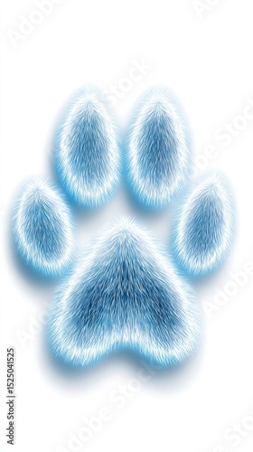3D paw print Soft Blue Paw Print with Fluffy Fur Texture on White Background