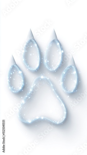 3D paw print Shimmering Paw Print Design with Sparkles on a Clean White Background