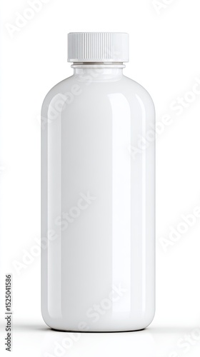 A Clean and Simple White Plastic Bottle with Smooth Surface and Cap Isolated on White Background.