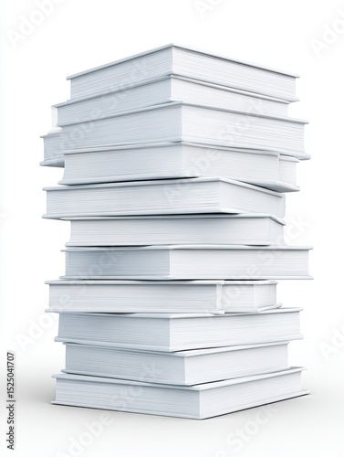 3D stack of books Stack of Blank Books on White Background for Creative Design Projects