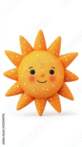 Cheerful Orange Sun Character with Spiky Rays and Smiling Face Design