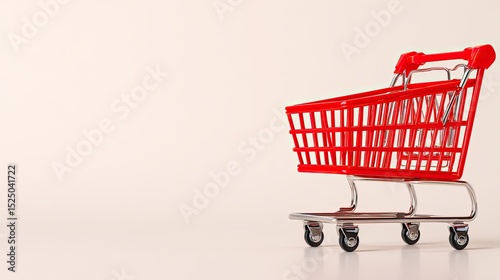 3D shopping cart icon for ecommerce sales with promo space Red Shopping Cart on a Minimalist Background for Retail Concepts and Marketing