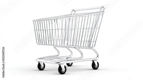 3D shopping cart icon for ecommerce sales with promo space Empty Shopping Cart on White Background for Retail and Commerce Themes