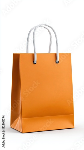 A Bright Orange Paper Bag with White Handles Against a White Background