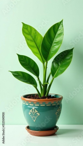 Vibrant green plant in decorative flower pot cutout , green, terracotta, botany
