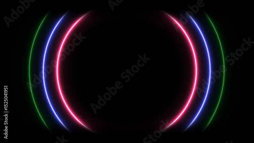 Abstract Neon Rings on Black Background Green Blue and Pink Glowing Circular Design This image