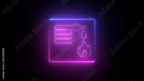 Neon Sign Depicting Oil Analysis with Pipette Oil Level Droplet and Flame on Black Background