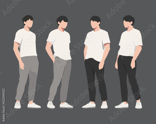 Men's Fashion Illustration Casual Outfit Variations with T-Shirt and Pants