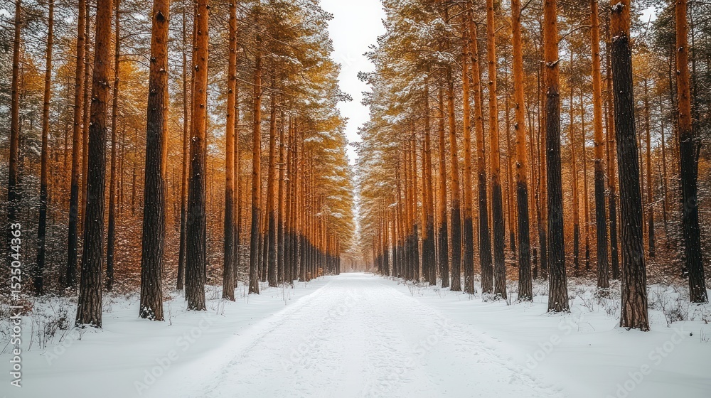 Fototapeta premium Snowy pine forest path