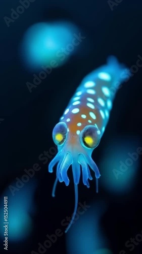 Luminescent tropical fish swims in the water