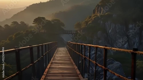 scary view of a bridge over a lake with a sky