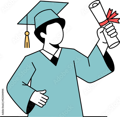 Graduation ceremony student achievement degree diploma education success university college school 2024 cap gown editable stock vector illustration