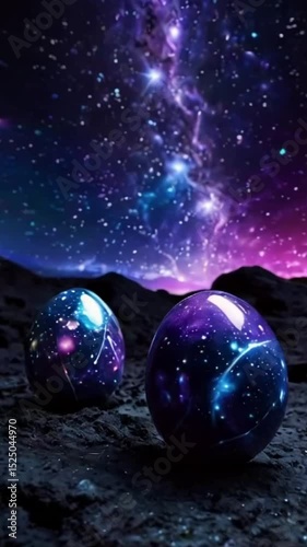 Easter two eggs with space design at night and galaxy in the sky
