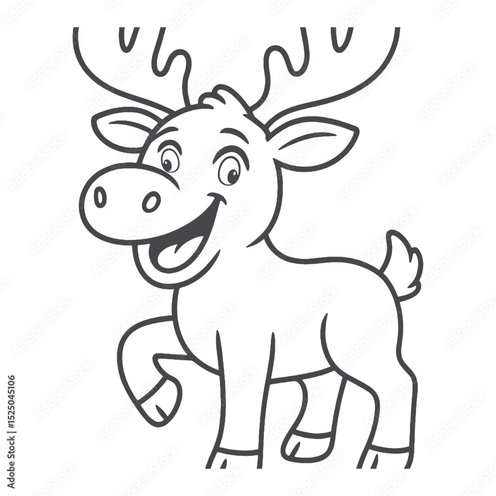 Happy Cartoon Moose Outline Cute Reindeer vector Line Art for Coloring Book Happy Cartoon Moose Outline Cute Reindeer vector Line Art for Coloring Book