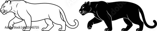 Vector silhouette designs of a girl and various wild mammals like panthers, lions, and bears