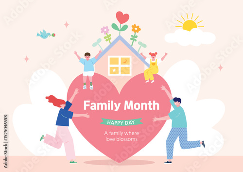 Family Month, Warm Family Illustration with Children and Parents