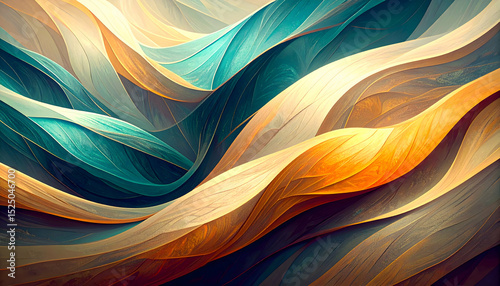 Swirling patterns of blue orange and cream abstract art
