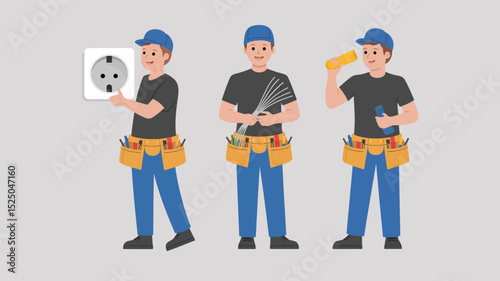 Electrical services technician electrician repairman outlet wiring installation professional help expert editable stock vector illustration