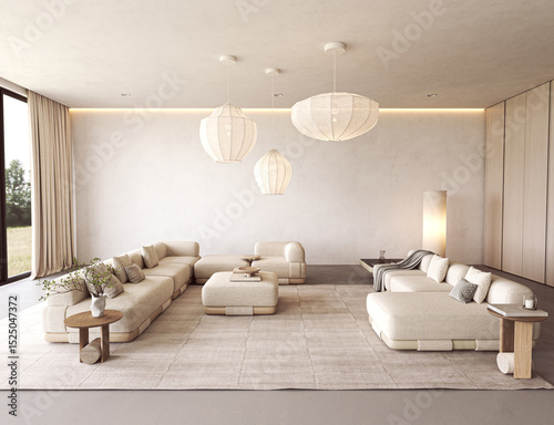 Bright minimal living room with neutral tones