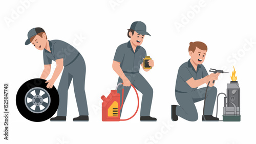 Automotive mechanic services car repair and maintenance tire change oil change and engine repair illustration editable stock vector illustration