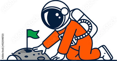 Astronaut planting flag on moon illustration vector space exploration mission achievement concept art design editable stock vector illustration